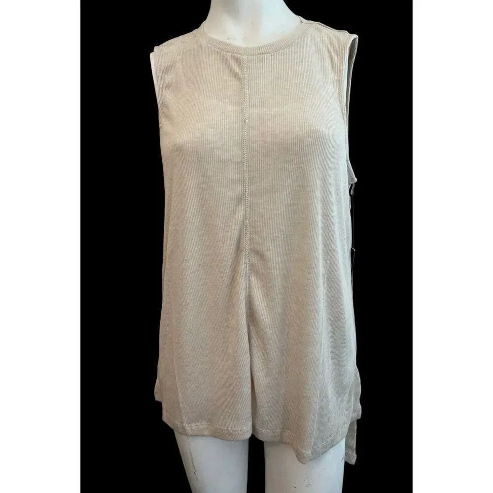 Doe & Rae Small Knit Sleeveless Long Blouse Tunic Tan Light Brown Ribbed NWT